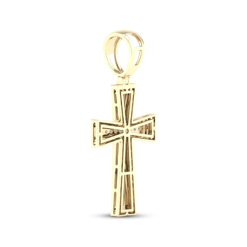 Main Image 4 of STUDIO BY KAY Men's Lab-Grown Diamond Pavé Flared Cross Charm 1/2 ct tw 24K Yellow Gold Vermeil Sterling Silver