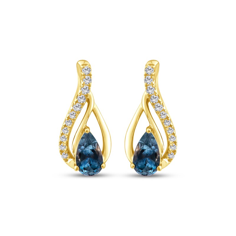 Main Image 2 of American Blue Sapphire & Diamond Flame-Shaped Earrings 1/15 ct tw 10K Yellow Gold