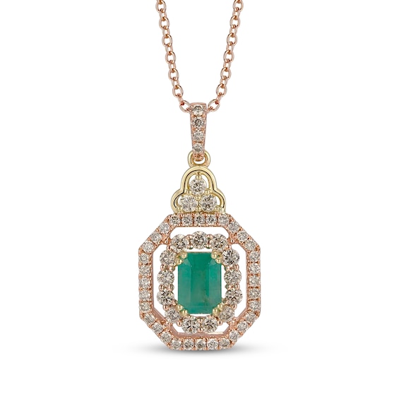 Le Vian Emerald-Cut Emerald Necklace 7/8 ct tw Diamonds 14K Two-Tone Gold 20"