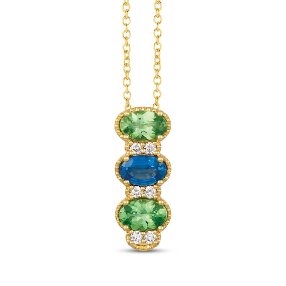Le Vian Oval-Cut Blue Sapphire & Tsavorite Necklace 1/10 ct tw Diamonds 14K Honey Gold 18"