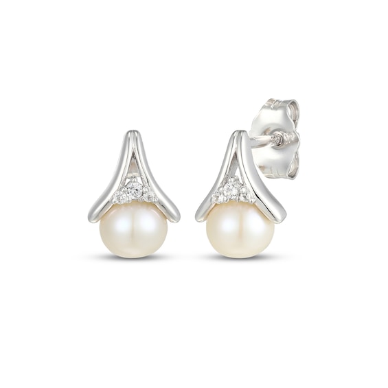 Cultured Pearl & White Lab-Created Sapphire Drop Earrings Sterling Silver