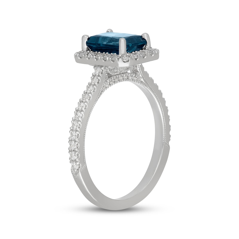 Main Image 2 of Neil Lane Radiant-Cut London Blue Topaz & Diamond Halo Engagement Ring 1/2 ct tw 14K White Gold