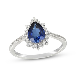 Pear-Shaped Blue Lab-Created Sapphire & White Lab-Created Sapphire Ring Sterling Silver