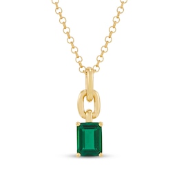 STUDIO BY KAY Emerald-Cut Lab-Created Emerald Chain Link Drop Necklace 24K Yellow Gold Vermeil Sterling Silver 18"