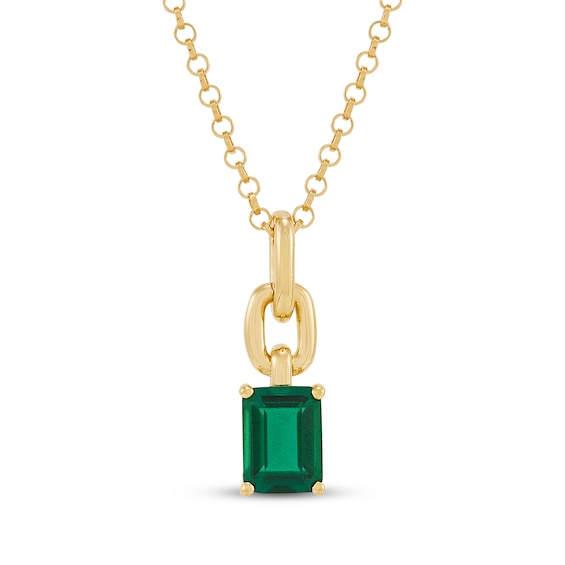 STUDIO BY KAY Emerald-Cut Lab-Created Emerald Chain Link Drop Necklace 24K Yellow Gold Vermeil Sterling Silver 18"