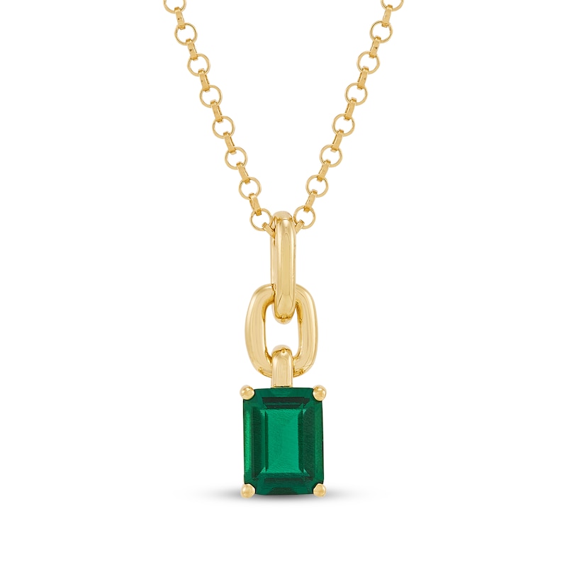 Main Image 1 of STUDIO BY KAY Emerald-Cut Lab-Created Emerald Chain Link Drop Necklace 24K Yellow Gold Vermeil Sterling Silver 18"