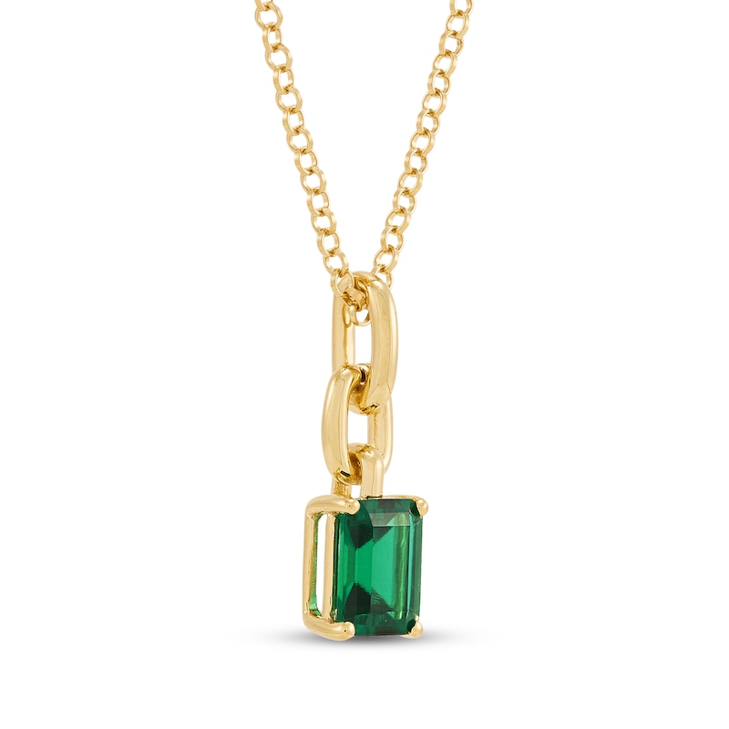Main Image 2 of STUDIO BY KAY Emerald-Cut Lab-Created Emerald Chain Link Drop Necklace 24K Yellow Gold Vermeil Sterling Silver 18"