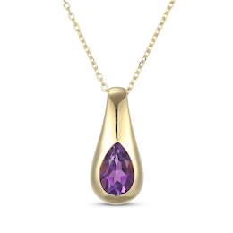 STUDIO BY KAY Pear-Shaped Amethyst Bezel-Set Teardrop Necklace 24K Yellow Gold Vermeil Sterling Silver 18"