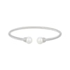 Thumbnail Image 1 of Cultured Pearl & White Lab-Created Sapphire Twist Cuff Bangle Bracelet Sterling Silver 6.75"