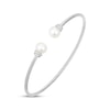 Thumbnail Image 2 of Cultured Pearl & White Lab-Created Sapphire Twist Cuff Bangle Bracelet Sterling Silver 6.75"