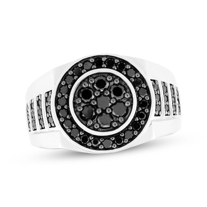 Main Image 1 of Men's Black Multi-Diamond Halo Ring 1 ct tw Sterling Silver