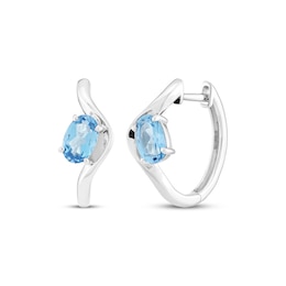 Oval-Cut Natural Swiss Blue Topaz Curved Hoop Earrings Sterling Silver