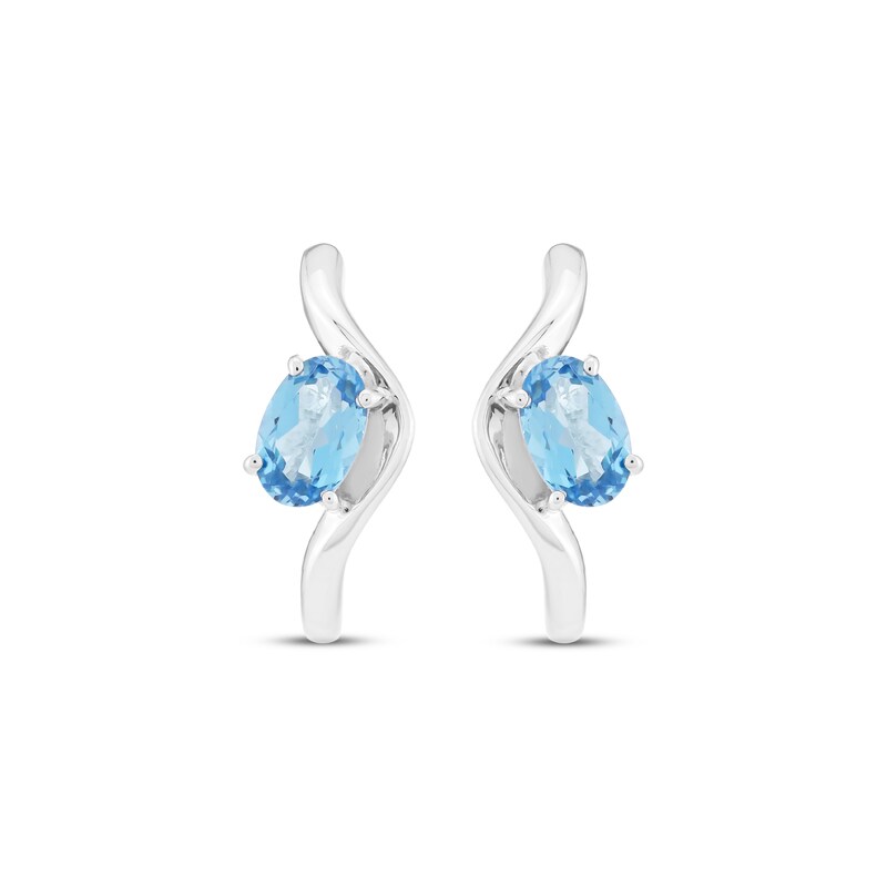 Main Image 2 of Oval-Cut Natural Swiss Blue Topaz Curved Hoop Earrings Sterling Silver