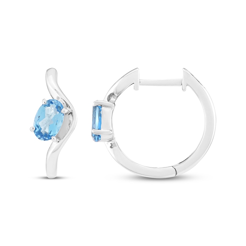 Main Image 3 of Oval-Cut Natural Swiss Blue Topaz Curved Hoop Earrings Sterling Silver