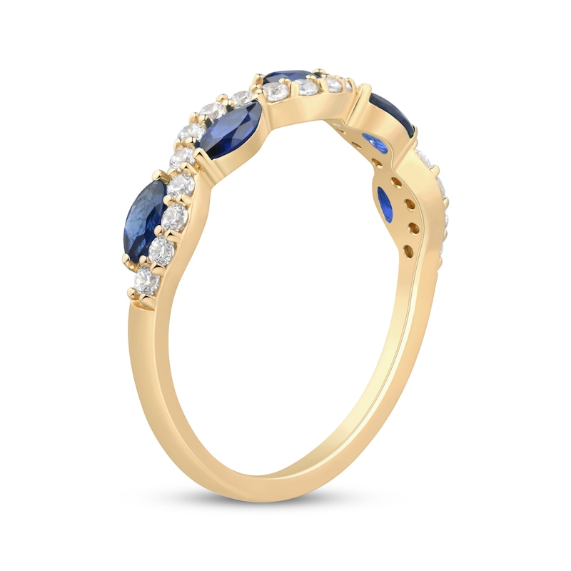 Main Image 2 of Now + Forever Marquise-Cut Blue Sapphire & Diamond Anniversary Ring 1/4 ct tw 10K Yellow Gold