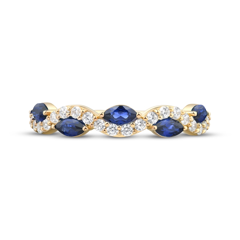 Main Image 3 of Now + Forever Marquise-Cut Blue Sapphire & Diamond Anniversary Ring 1/4 ct tw 10K Yellow Gold