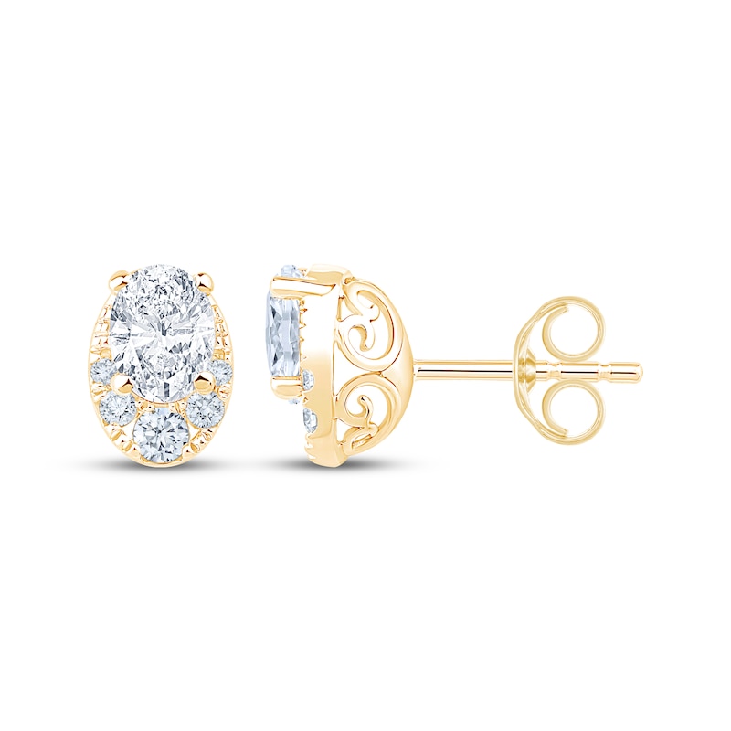Main Image 3 of KAY Lab-Grown Diamonds Oval & Round-Cut Earrings 1 ct tw 10K Yellow Gold