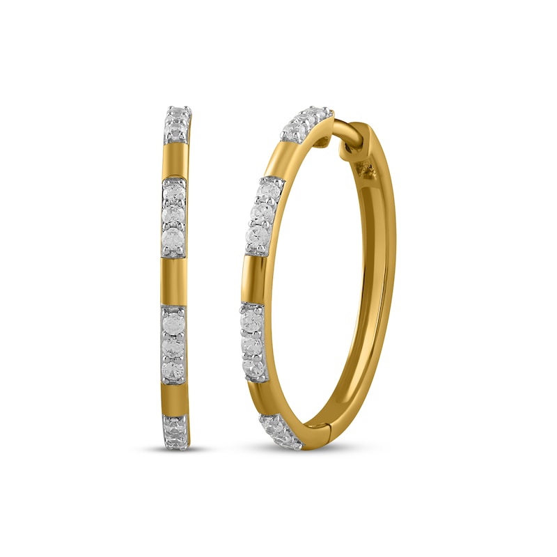 Main Image 1 of KAY Lab-Grown Diamonds Station Hoop Earrings 1/4 ct tw 14K Yellow Gold-Plated Sterling Silver