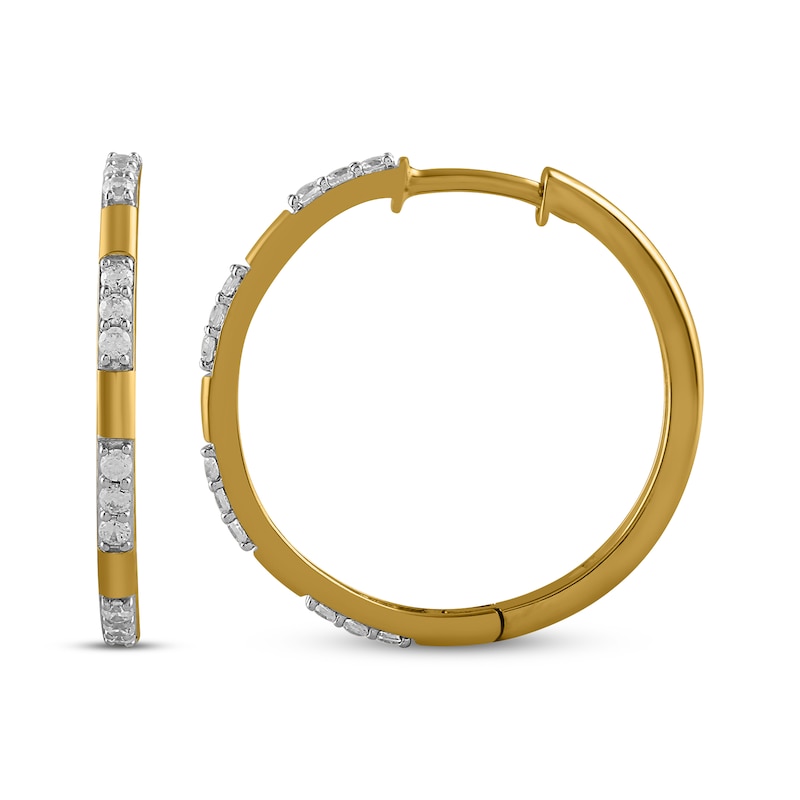 Main Image 3 of KAY Lab-Grown Diamonds Station Hoop Earrings 1/4 ct tw 14K Yellow Gold-Plated Sterling Silver