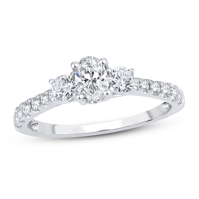 Main Image 1 of Memories Moments Magic Three-Stone Diamond Engagement Ring 1 ct tw Oval & Round 14K White Gold