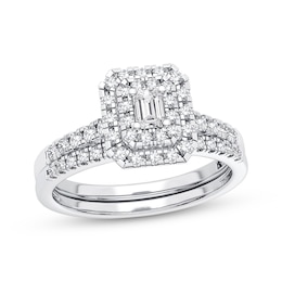 Now + Forever Diamond Bridal Set 3/8 ct tw Emerald & Round-cut 10K White Gold