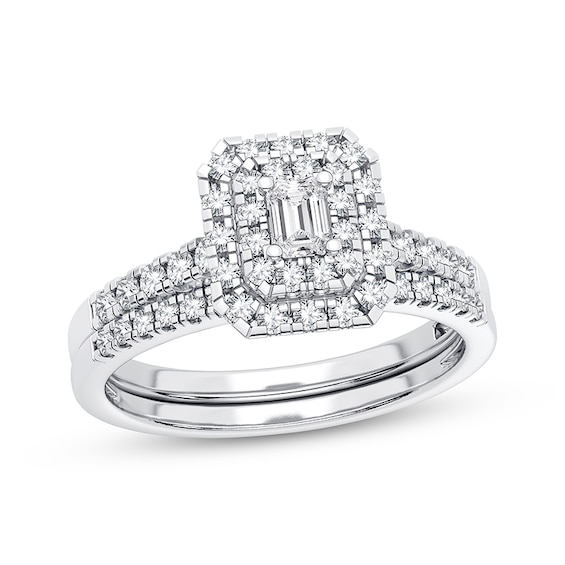 Now + Forever Diamond Bridal Set 3/8 ct tw Emerald & Round-cut 10K White Gold