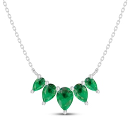 Pear-Shaped Lab-Created Emerald Five-Stone Necklace Sterling Silver 18"