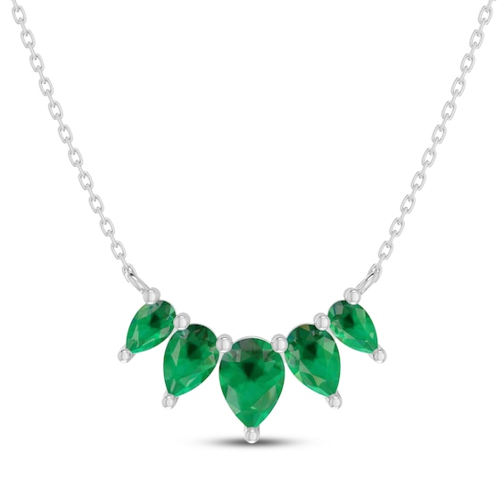 Pear-Shaped Lab-Created Emerald Five-Stone Necklace Sterling Silver 18"