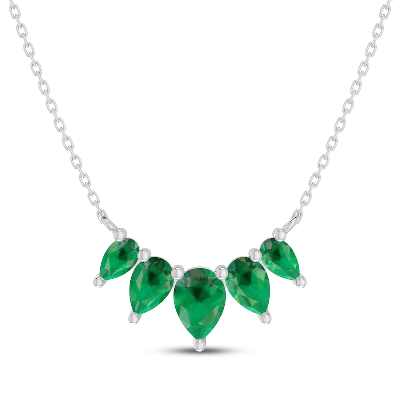 Main Image 1 of Pear-Shaped Lab-Created Emerald Five-Stone Necklace Sterling Silver 18"