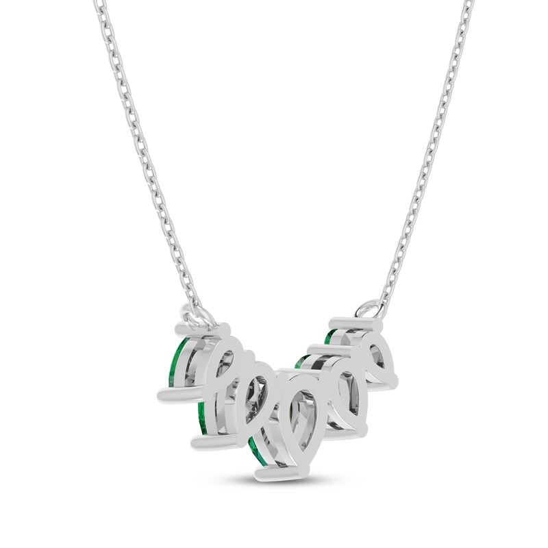 Main Image 3 of Pear-Shaped Lab-Created Emerald Five-Stone Necklace Sterling Silver 18"