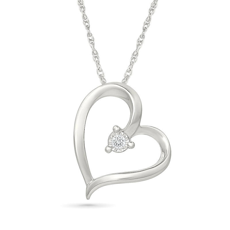 Main Image 1 of KAY Lab-Grown Diamond Accent Slanted Freeform Open Heart Necklace Sterling Silver