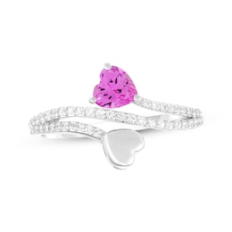 Heart-Shaped Pink Lab-Created Sapphire & White Lab-Created Sapphire Bypass Ring Sterling Silver