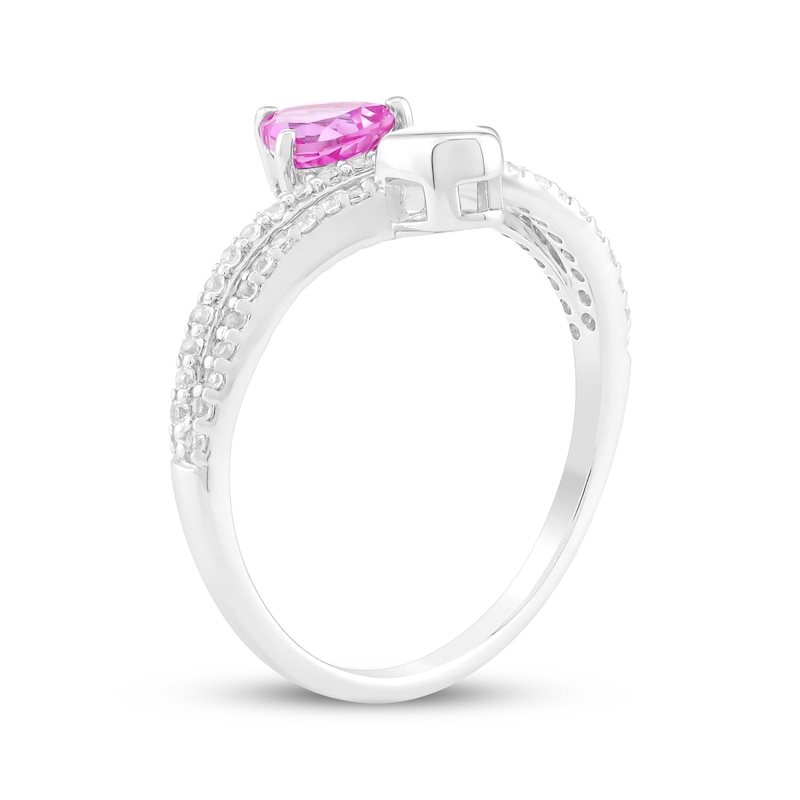 Main Image 2 of Heart-Shaped Pink Lab-Created Sapphire & White Lab-Created Sapphire Bypass Ring Sterling Silver