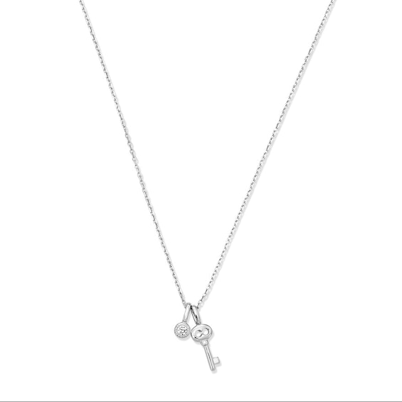 Rocksbox The Amara Lab-Grown Diamond Charm & Key Necklace 1/15 ct tw Sterling Silver 19"