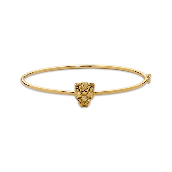 Italian Brilliance Diamond-Cut Panther Head Bangle Bracelet 14K Yellow Gold