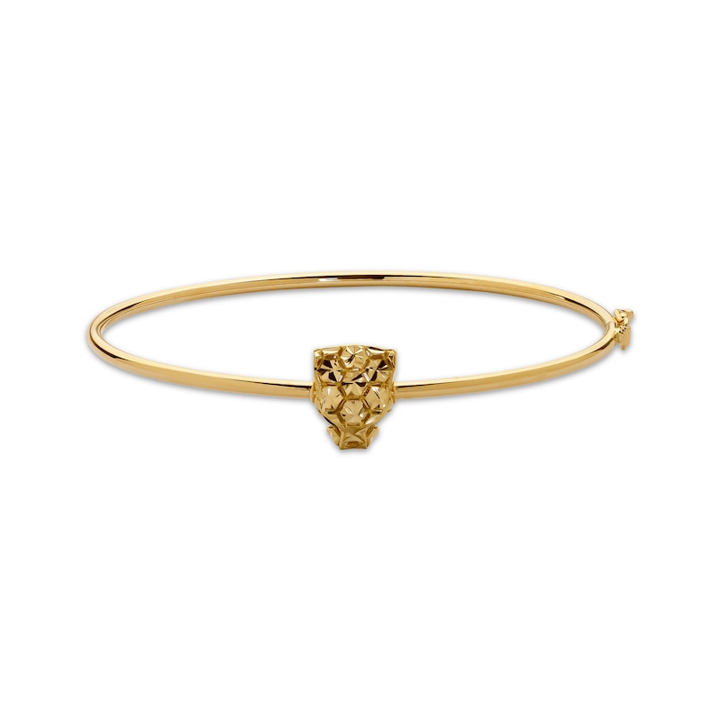 Main Image 1 of Italian Brilliance Diamond-Cut Panther Head Bangle Bracelet 14K Yellow Gold