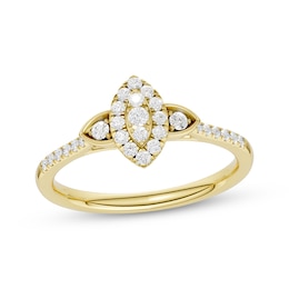Multi-Diamond Marquise-Shaped Halo Promise Ring 1/5 ct tw 10K Yellow Gold