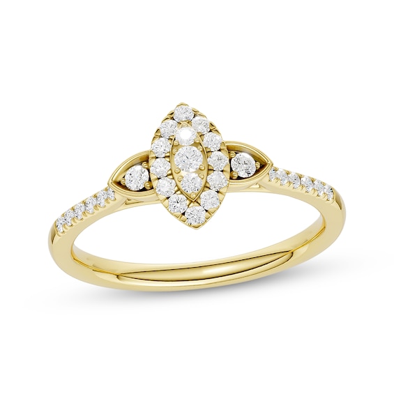 Multi-Diamond Marquise-Shaped Halo Promise Ring 1/5 ct tw 10K Yellow Gold