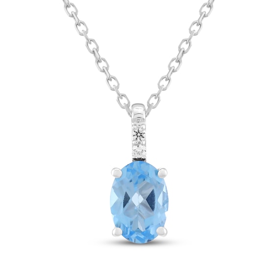 Oval-Cut Natural Swiss Blue Topaz & White Lab-Created Sapphire Necklace Sterling Silver 18"