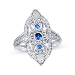 Le Vian Blue Sapphire Vintage-Inspired Ring 1/3 ct tw Diamonds 14K Vanilla Gold
