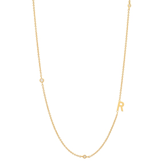 Rocksbox The Sideways Initial Lab-Grown Diamond "R" Necklace 1/10 ct tw 24K Yellow Gold Vermeil Sterling Silver 19"