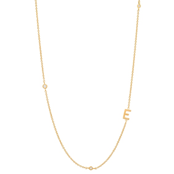 Rocksbox The Sideways Initial Lab-Grown Diamond "E" Necklace 1/10 ct tw 24K Yellow Gold Vermeil Sterling Silver 19"