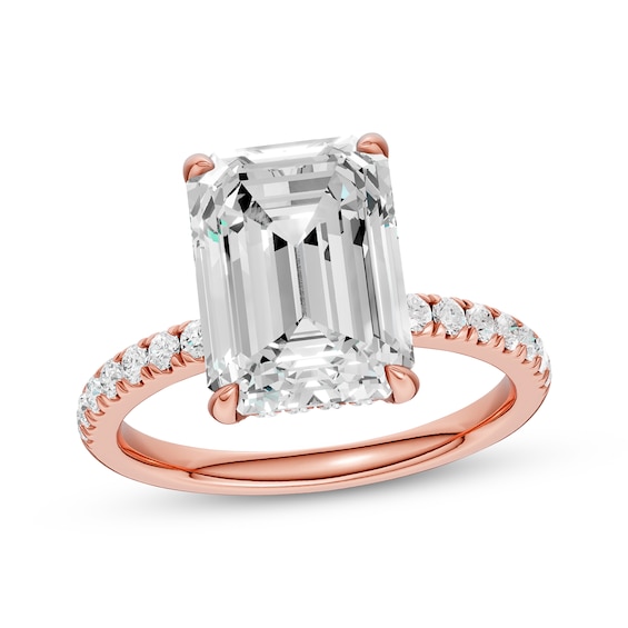 Now + Forever Lab-Grown Diamonds Certified Emerald-Cut Hidden Halo Engagement Ring 4-1/2 ct tw 14K Rose Gold