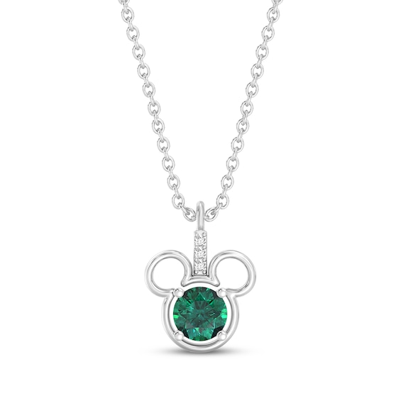 Disney Treasures Mickey Mouse Lab-Created Emerald & Lab-Grown Diamond Accent Necklace Sterling Silver 19"
