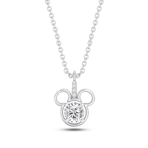 Disney Treasures Mickey Mouse White Lab-Created Sapphire & Lab-Grown Diamond Accent Necklace Sterling Silver 19"
