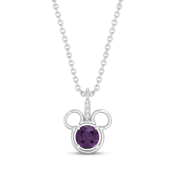 Disney Treasures Mickey Mouse Natural Amethyst & Lab-Grown Diamond Accent Necklace Sterling Silver 19"