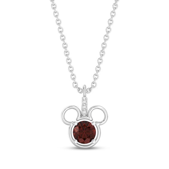 Disney Treasures Mickey Mouse Natural Garnet & Lab-Grown Diamond Accent Necklace Sterling Silver 19"
