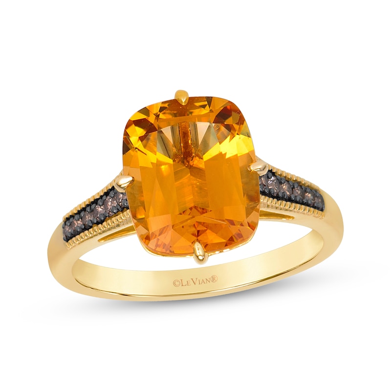 Main Image 1 of Le Vian Cushion-Cut Natural Citrine Ring 1/10 ct tw Diamonds 14K Honey Gold