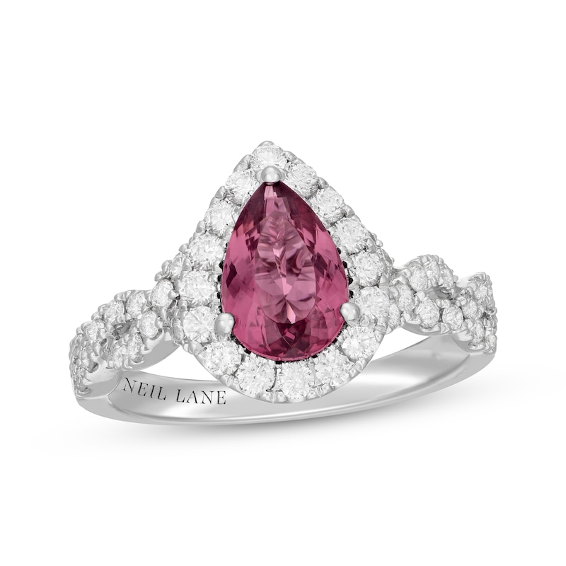 Main Image 1 of Neil Lane Pear-Shaped Natural Pink Tourmaline & Diamond Halo Engagement Ring 3/4 ct tw 14K White Gold