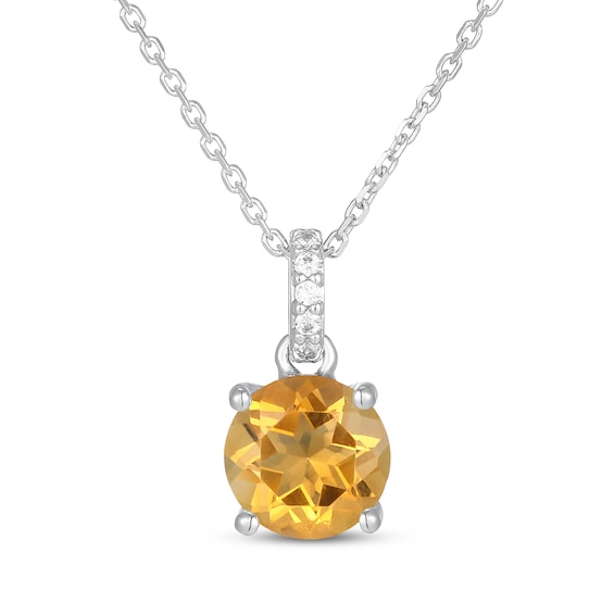 Natural Citrine & White Lab-Created Sapphire Necklace Sterling Silver 18"
